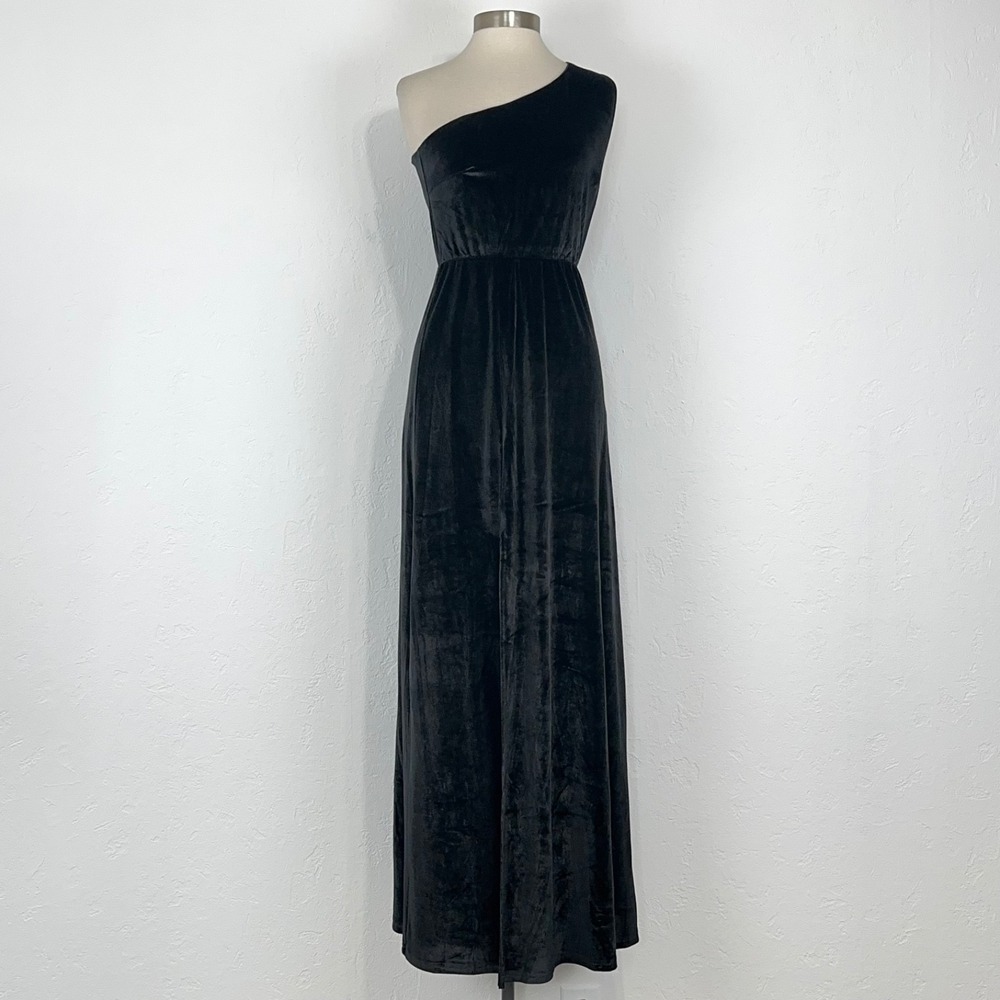 Baltic Born Tatiana Velvet One Shoulder Maxi Dress Sz Large Black Formal Evening